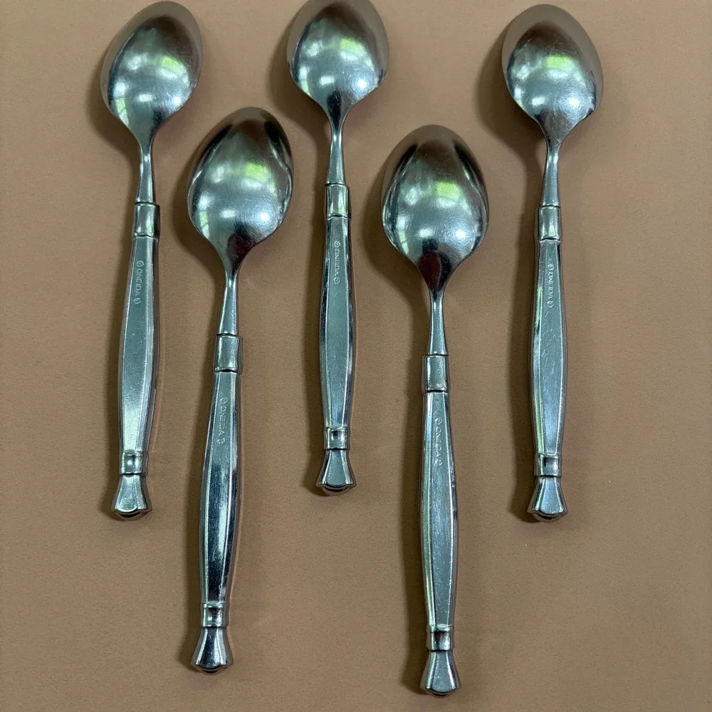 Oneida Act 1 Teaspoons Glossy Stainless Steel Cube Flatware Set of 5 Heirloom